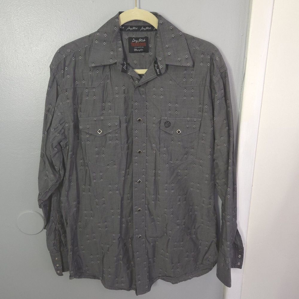 Wrangler Troubadour Shirt‎ George Strait Lg Men's Gray Diamond Snap Western